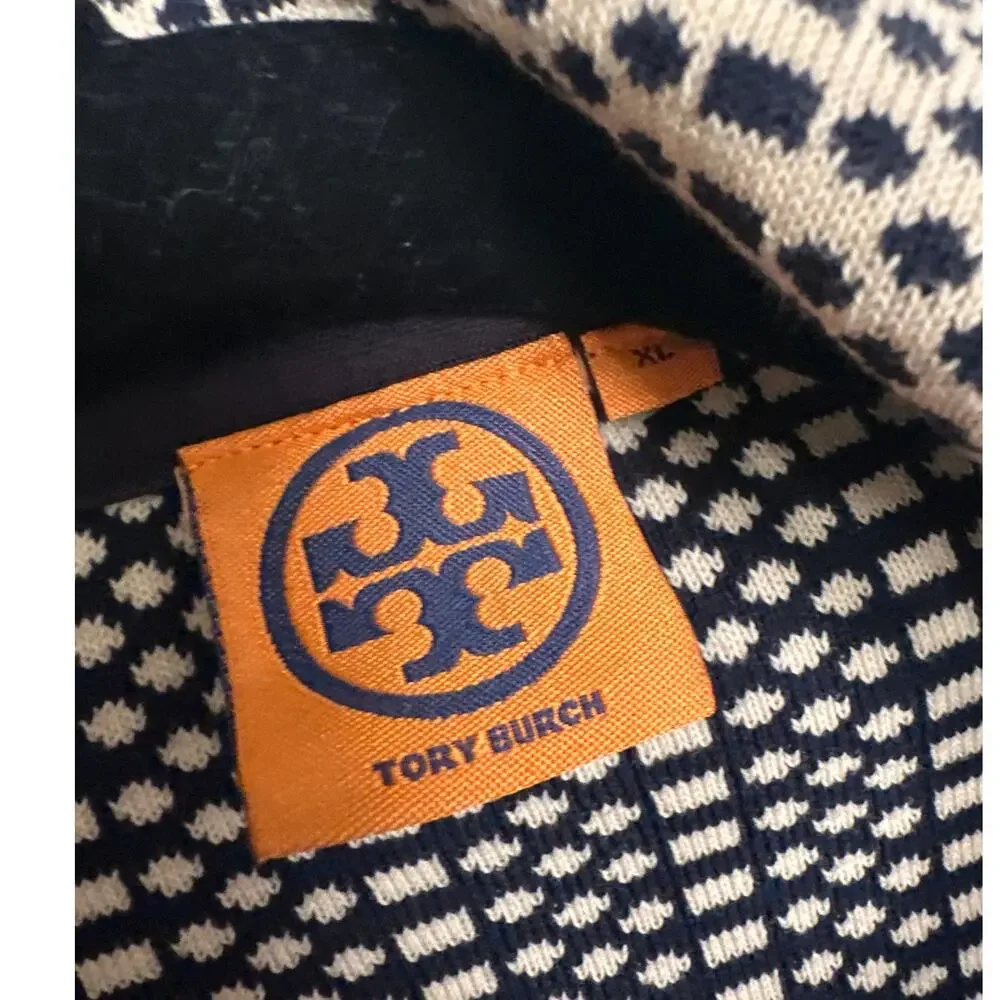 Tory Burch Geometric Jacquard Knit Blazer Jacket - Navy & Ivory - Size‎ XL